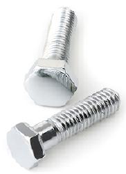 Two silver-colored hex bolts made for use in commercial applications.